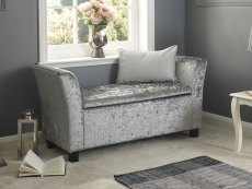 GFW Verona Grey Crushed Velvet Upholstered Fabric Window Seat (Flat Packed)