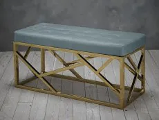 LPD LPD Renata Green Fabric and Gold Painted Bench