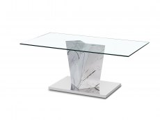LPD Alpha Glass and White Marble Effect Coffee Table (Flat Packed)
