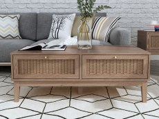 LPD Bordeaux Rattan and Oak 2 Drawer Coffee Table (Flat Packed)