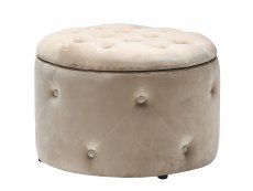 LPD Cleo Beige Upholstered Fabric Ottoman Storage Pouffe