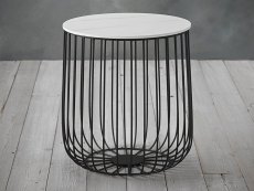 LPD Enzo Marble Effect and Black Cage Storage Lamp Table