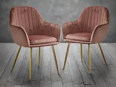 LPD Lara Set of 2 Vintage Pink Velvet and Gold Dining Chairs