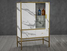 LPD LPD Monaco White Marble and Gold 2 Door 2 Drawer Drinks Cabinet (Assembled)