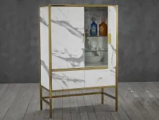 LPD Monaco White Marble and Gold 2 Door 2 Drawer Drinks Cabinet (Assembled)