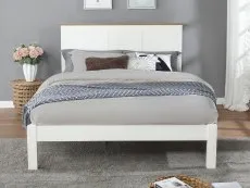 Flintshire Conway 4ft6 Double White and Light Oak Wooden Bed Frame