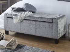 GFW Verona Grey Crushed Velvet Upholstered Fabric Storage Bench (Flat Packed)