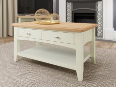 Kenmore Patterdale White and Oak 2 Drawer Large Coffee Table (Flat Packed)