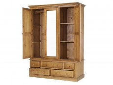 Archers Archers Berwick 3 Door 5 Drawer Pine Wooden Large Triple Mirrored Wardrobe (Part Assembled)