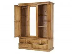 Archers Archers Berwick 3 Door 5 Drawer Pine Wooden Triple Mirrored Wardrobe (Part Assembled)