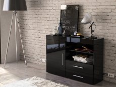 Birlea Birlea Edgeware Black High Gloss 1 Door 2 Drawer Sideboard (Flat Packed)