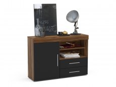 Birlea Birlea Edgeware Walnut and Black High Gloss 1 Door 2 Drawer Sideboard (Flat Packed)