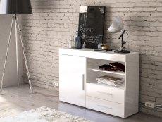 Birlea Birlea Edgeware White High Gloss 1 Door 2 Drawer Sideboard (Flat Packed)