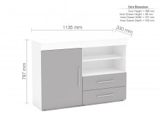 Birlea Birlea Edgeware White and Grey High Gloss 1 Door 2 Drawer Sideboard (Flat Packed)