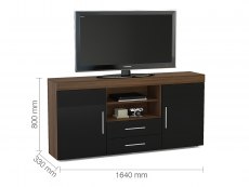 Birlea Birlea Edgeware Walnut and Black High Gloss 2 Door 2 Drawer Sideboard (Flat Packed)
