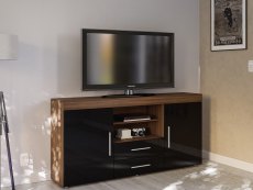 Birlea Birlea Edgeware Walnut and Black High Gloss 2 Door 2 Drawer Sideboard (Flat Packed)