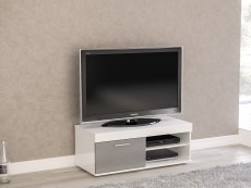 Birlea Edgeware White and Grey High Gloss Small TV Unit (Flat Packed)
