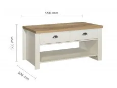 Birlea Furniture & Beds Birlea Highgate Cream and Oak Effect 2 Drawer Coffee Table