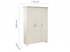 Birlea Birlea Highgate Cream and Oak Effect 3 Door Wardrobe (Flat Packed)
