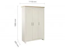 Birlea Birlea Highgate Cream and Oak Effect 3 Door Wardrobe