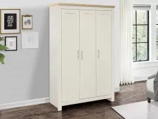 Birlea Birlea Highgate Cream and Oak Effect 3 Door Wardrobe