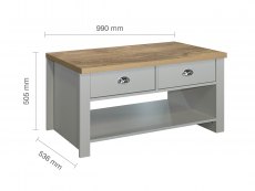Birlea Birlea Highgate Grey and Oak Effect 2 Drawer Coffee Table (Flat Packed)