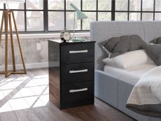 Birlea Birlea Lynx Black High Gloss 3 Drawer Bedside (Flat Packed)