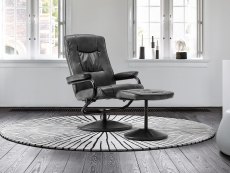 Birlea Birlea Memphis Black Faux Leather Swivel Chair & Footstool