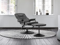 Birlea Birlea Memphis Black Faux Leather Swivel Chair & Footstool