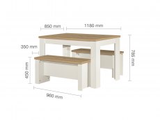 Birlea Birlea Highgate Cream and Oak Dining Table and 2 Bench Set (Flat Packed)