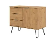 Core Augusta Waxed Pine Small Sideboard with 1 Door 3 Drawers