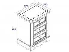Core Core Corona Grey and Waxed Pine 3 Drawer Bedside Table