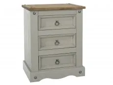 Core Core Corona Grey and Waxed Pine 3 Drawer Bedside Table