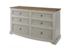 Core Core Corona Grey and Waxed Pine 3+3 Drawer Wide Chest of Drawers