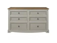 Core Core Corona Grey and Waxed Pine 3+3 Drawer Wide Chest of Drawers