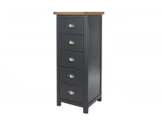 Core Core Dunkeld Midnight Blue and Oak 5 Drawer Narrow Chest of Drawers
