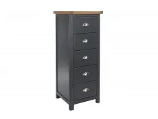 Core Core Dunkeld Midnight Blue and Oak 5 Drawer Narrow Chest of Drawers