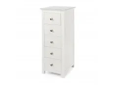 Core Products Core Nairn White with Bonded Glass 5 Drawer Narrow Chest of Drawers