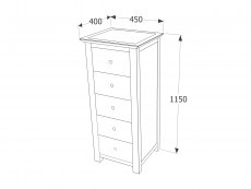 Core Products Core Nairn White with Bonded Glass 5 Drawer Narrow Chest of Drawers (Flat Packed)