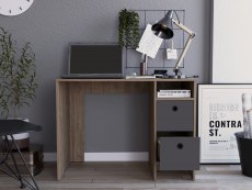 Core Vegas Bleached Oak and Grey 2 Drawer Desk (Flat Packed)
