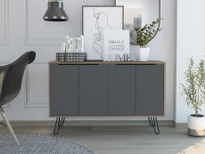 Core Vegas Bleached Oak and Grey 4 Door Large Sideboard (Flat Packed)