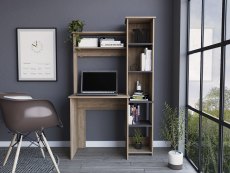 Core Products Core Vegas Bleached Oak and Grey Tall Workstation with Keyboard Shelf and Storage Unit (Flat Packed)
