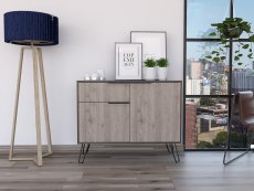 Core Products Core Nevada Smoked Oak and Bleached Grey Oak Effect 2 Door 1 Drawer Small Sideboard (Flat Packed)