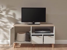 GFW GFW Alma White and Oak 1 Door 2 Drawer Small TV Unit (Flat Packed)