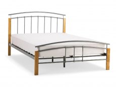 Serene Tetras 4ft Small Double Silver and Beech Metal Bed Frame