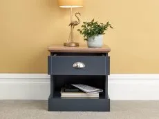 GFW GFW Kendal Slate Blue and Oak 1 Drawer Bedside Table