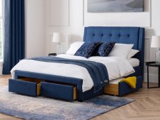 Julian Bowen Fullerton 5ft King Size Blue Upholstered Fabric 4 Drawer Bed Frame
