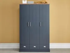 GFW GFW Kendal Slate Blue and Oak 3 Door 3 Drawer Triple Wardrobe