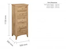 Birlea Furniture & Beds Birlea Hampstead Oak 5 Drawer Tall Narrow Chest of Drawers