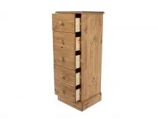 Core Products Core Cotswold Pine 5 Drawer Tall Narrow Wooden Chest of Drawers